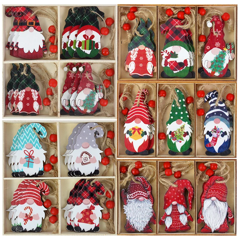 

9/12pcs Wooden Christmas Gnomes Pendant Merry Christmas Decorations for Home 2023 Navidad Xmas Tree Ornaments New Year Gift 2024
