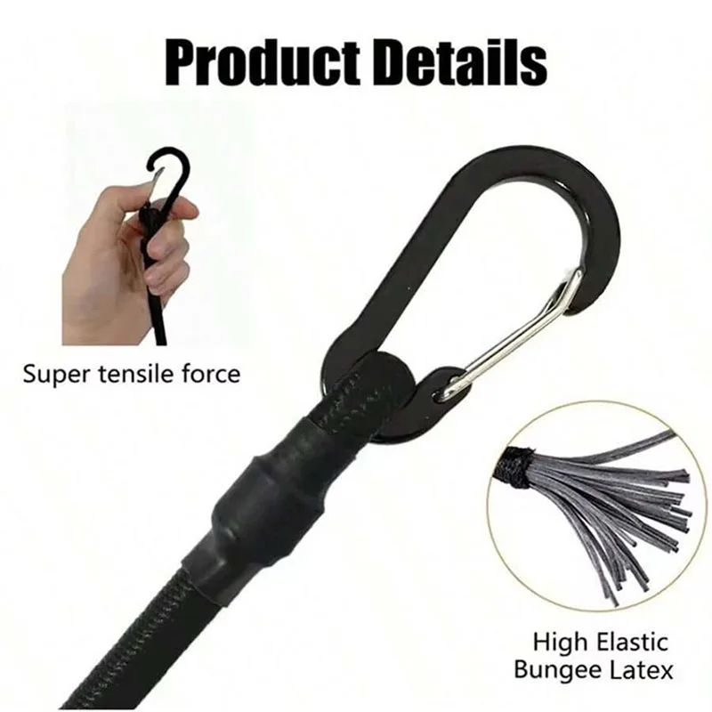 30-150CM Outdoor Elastic Rope with Black Hook Lightweight and Suitable for Luggage Packaging and Tent Construction