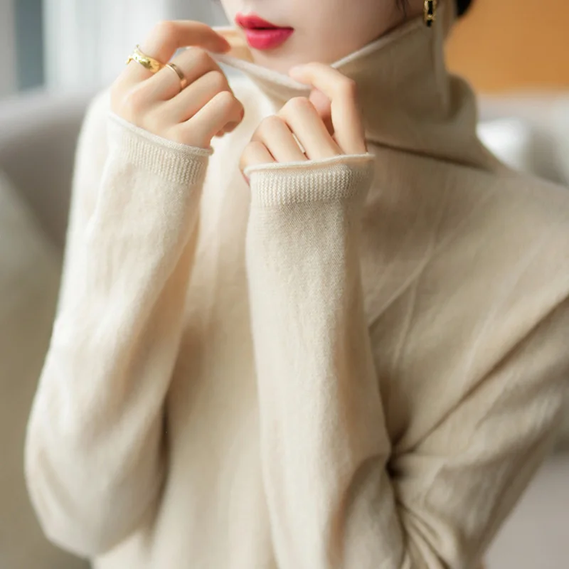 

Autumn Winter Women Sweaters 100% Pure Wool Knitted Turtleneck Pullover Female Soft Warm Solid Color Jumper Girl Clothes