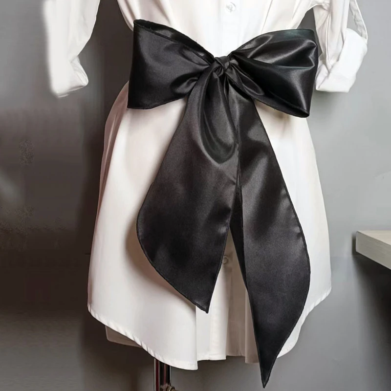Satin Belt Black Ribbon Belt For Dress Big Bowknot Belts Satin Silk Ribbon  Obi Belt Large