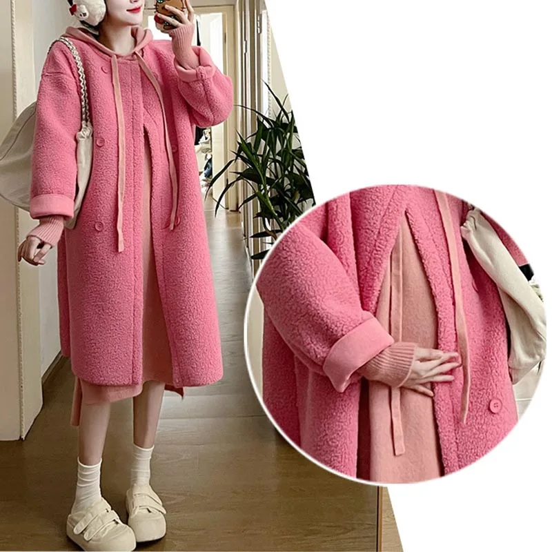 Maternity Coat Thicken Fleece Parka Puffer Jacket Long Winter Hooded Jacket Warm Coat Fashion Pregnant Women Clothing