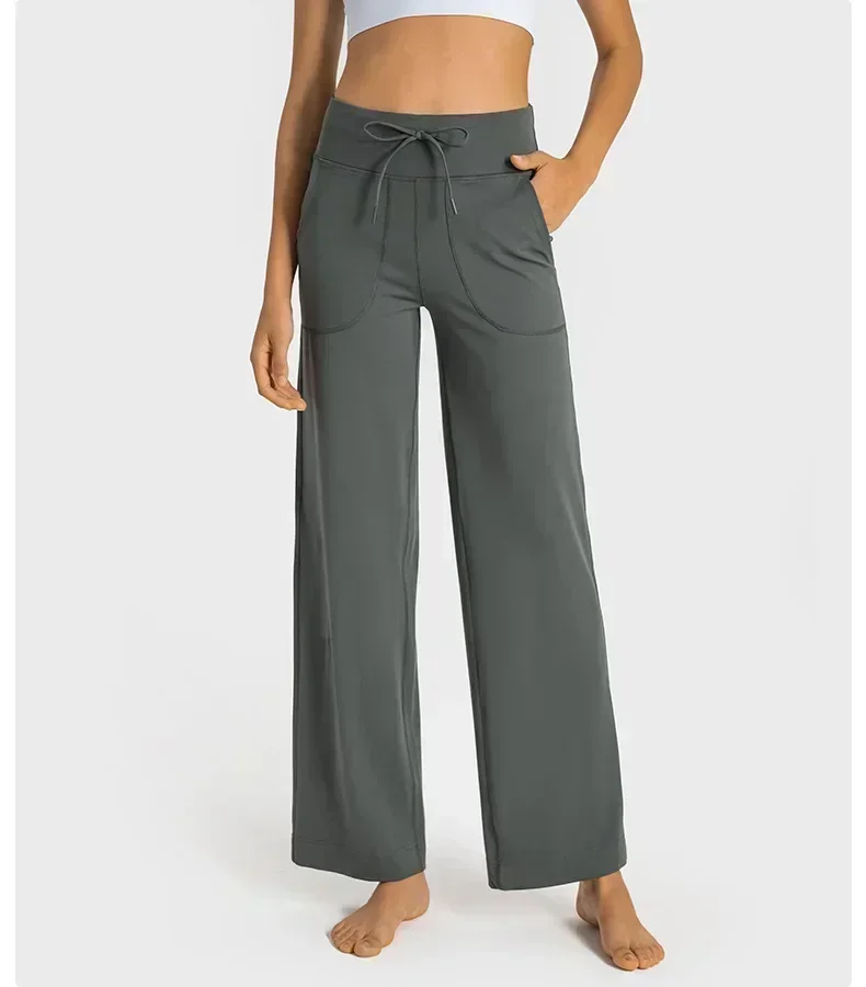 Lemon Women  High Waist Drawstring Wide Leg Pants Throwback Still Loose Yoga Pants Outdoor Jogging Gym Sports Flare Trousers