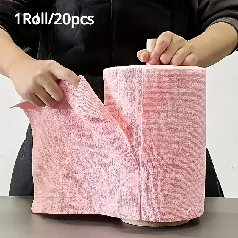 1 Roll/20pcs Reusable Microfiber Cleaning Wipes - High Absorbency, Durable & Machine Washable Kitchen Towels for Dishes