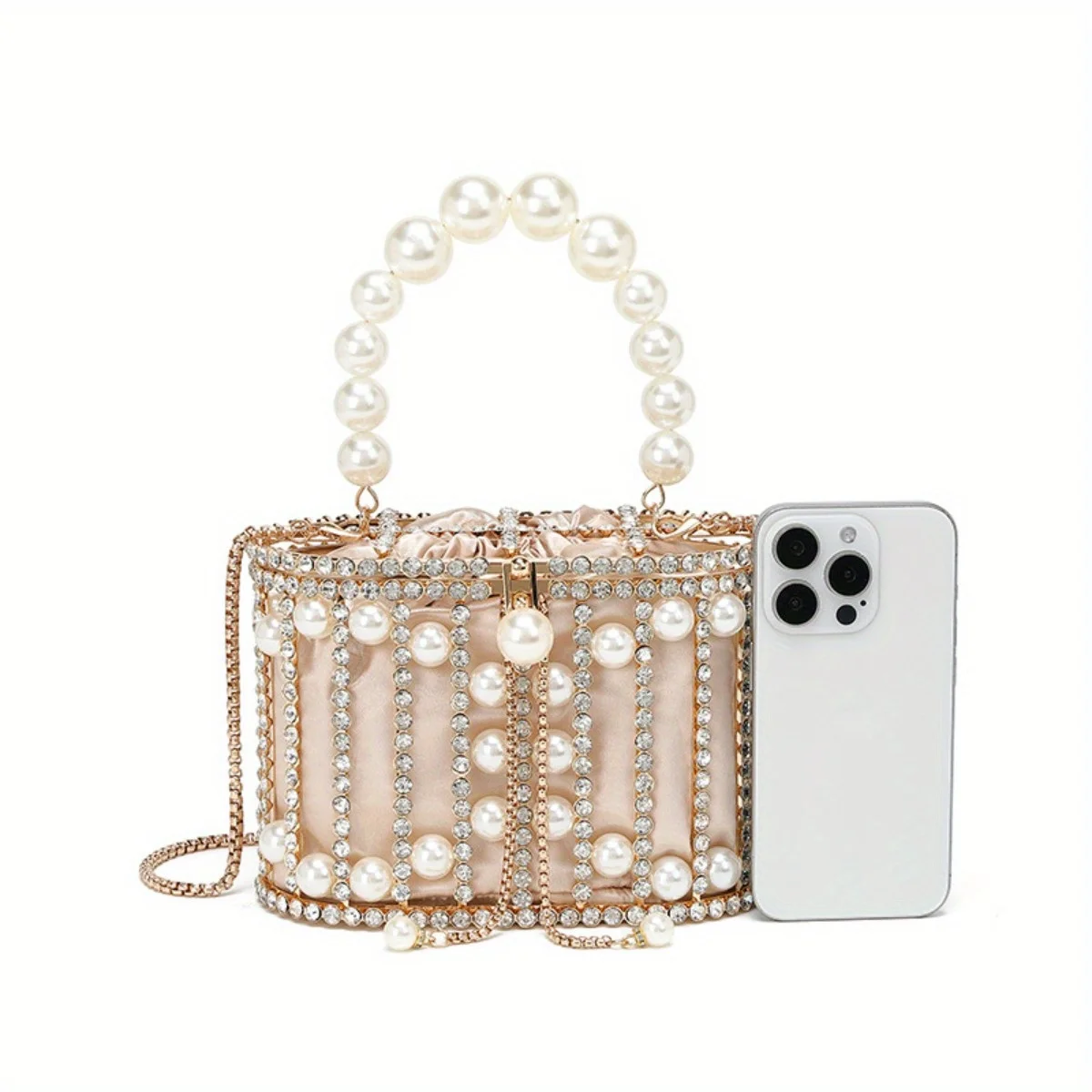 Luxury Rhinestone Pearl Woven Crossbody Evening Bag for Women
