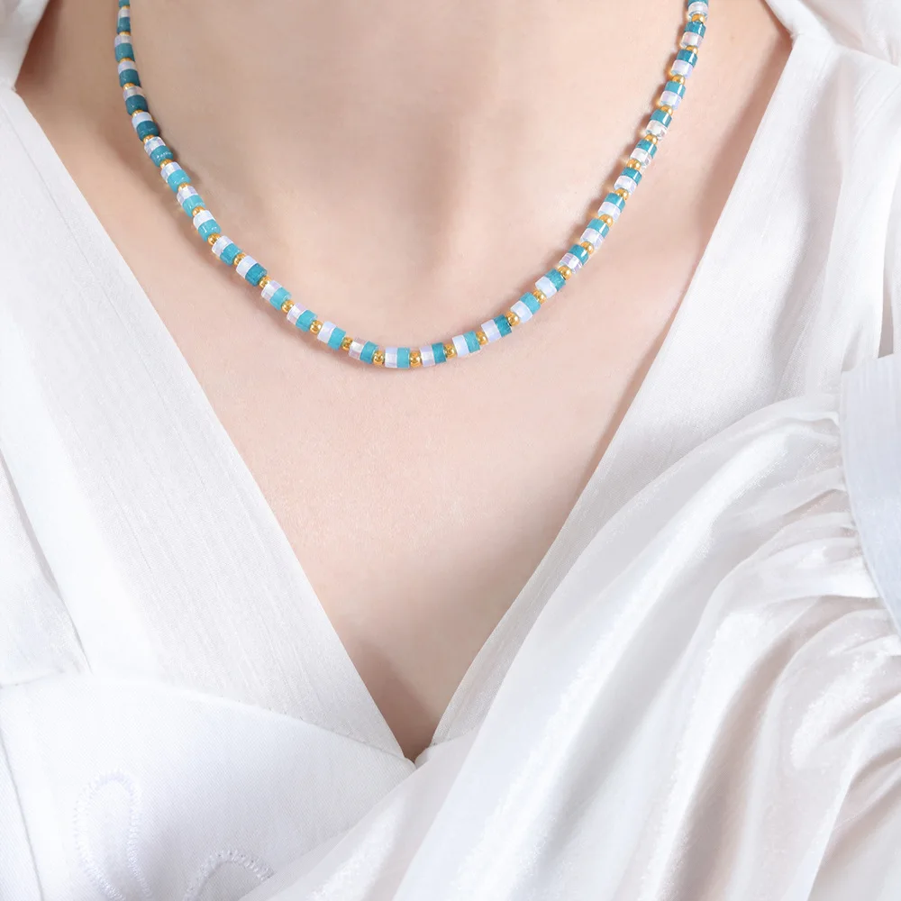 Marka Blau-weiße Edelstein-Halskette für Damen, Bohemian-Accessoires, Mädchenmode, Perlenkette, Paar-Schmuck, Geschenk, Großhandel