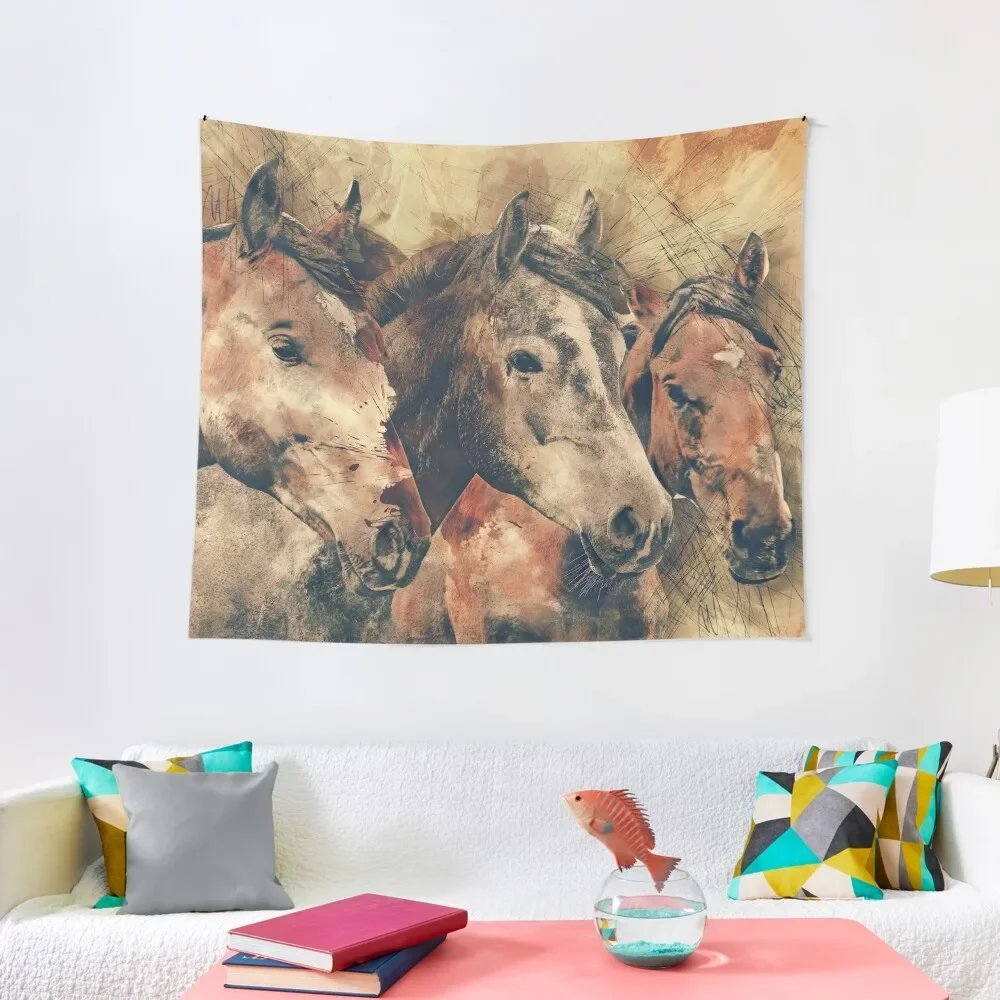 

Horses Artistic Watercolor Painting Decorative Tapestry Home Decor Accessories Outdoor Decor Tapestry