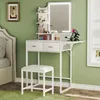 Makeup Vanity Desk with Mirror and Lights, Small Vanity with Fabric Storage Drawer & Chair & Shelves,  Bedroom 1