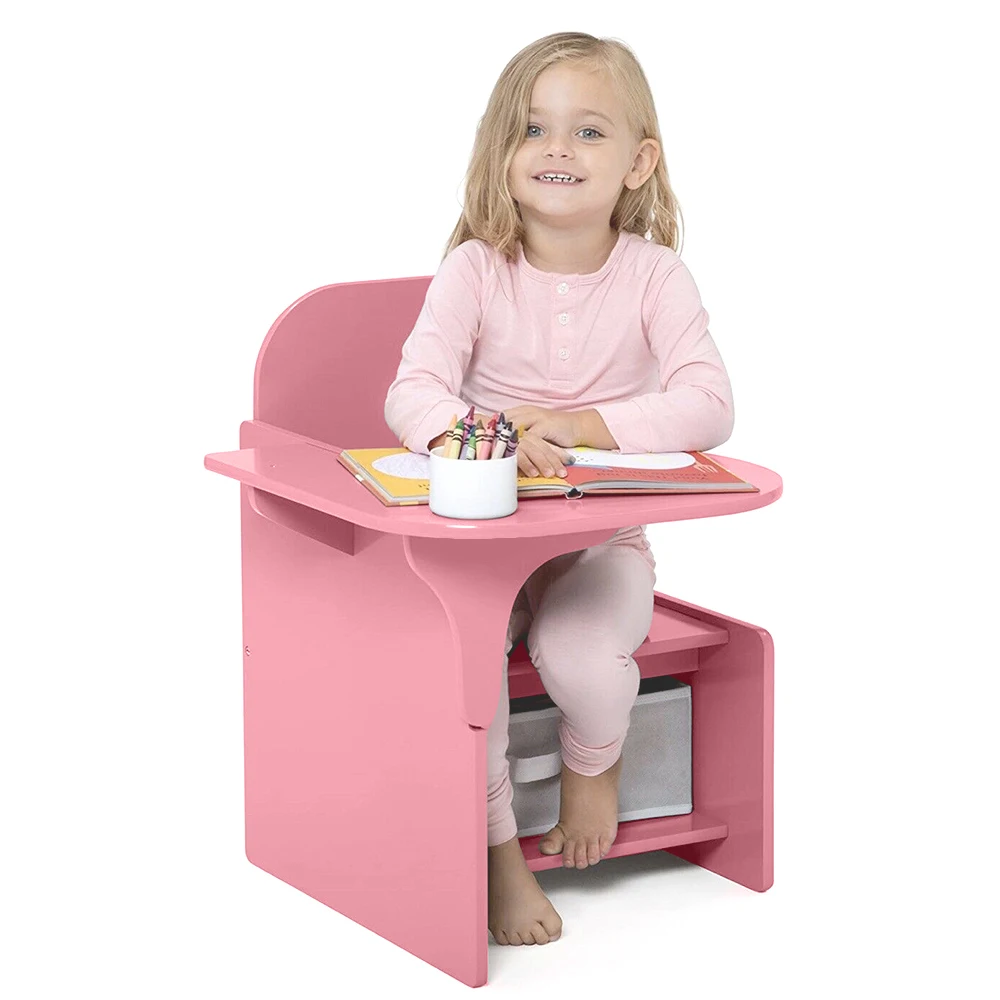 2-in-1 Wooden Kids Desk Chair Set with Storage Bin