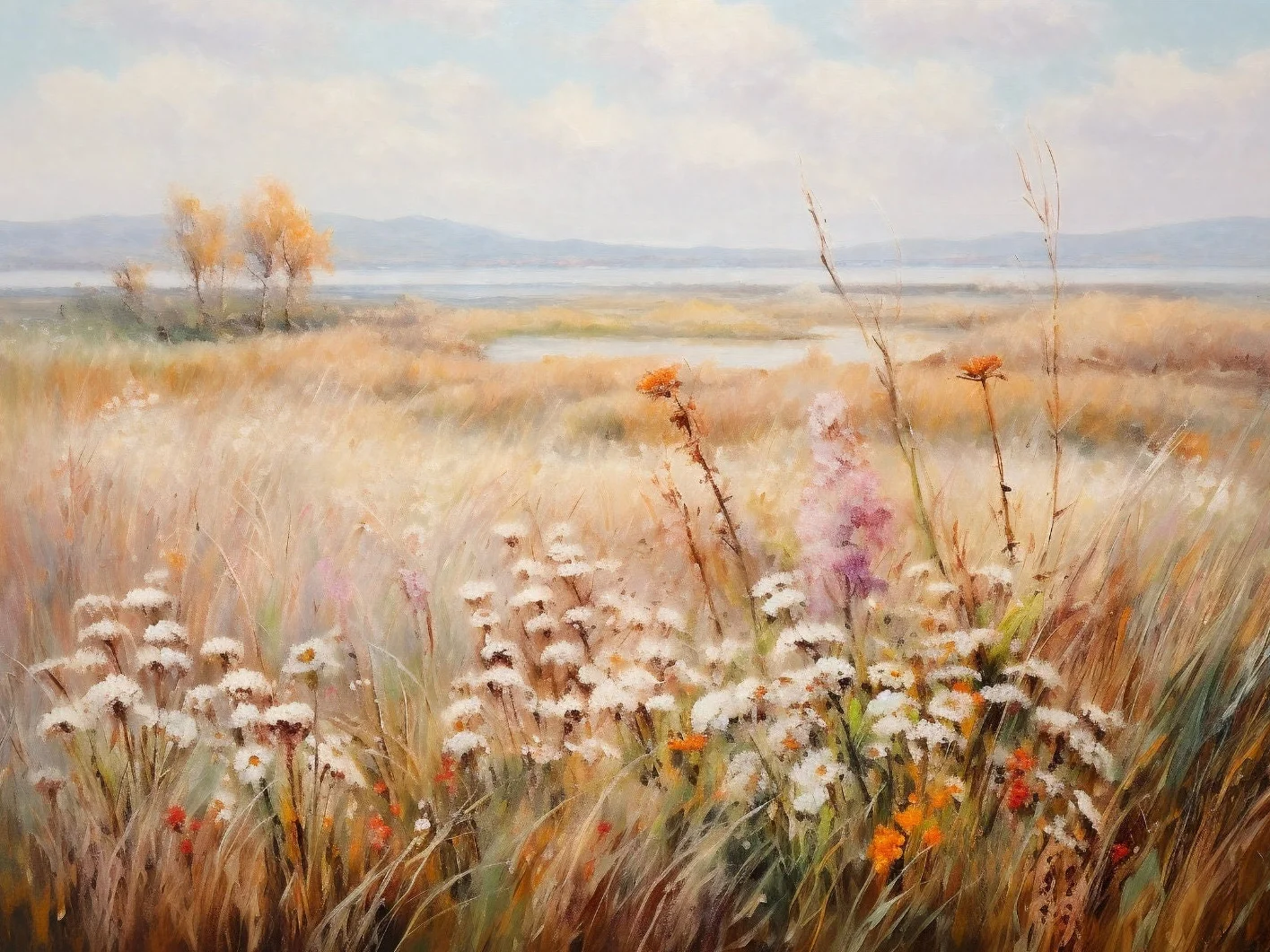 Moody Autumn Wildflower Landscape Canvas Print – Vintage Rustic Country Scenery Wall Art Decor