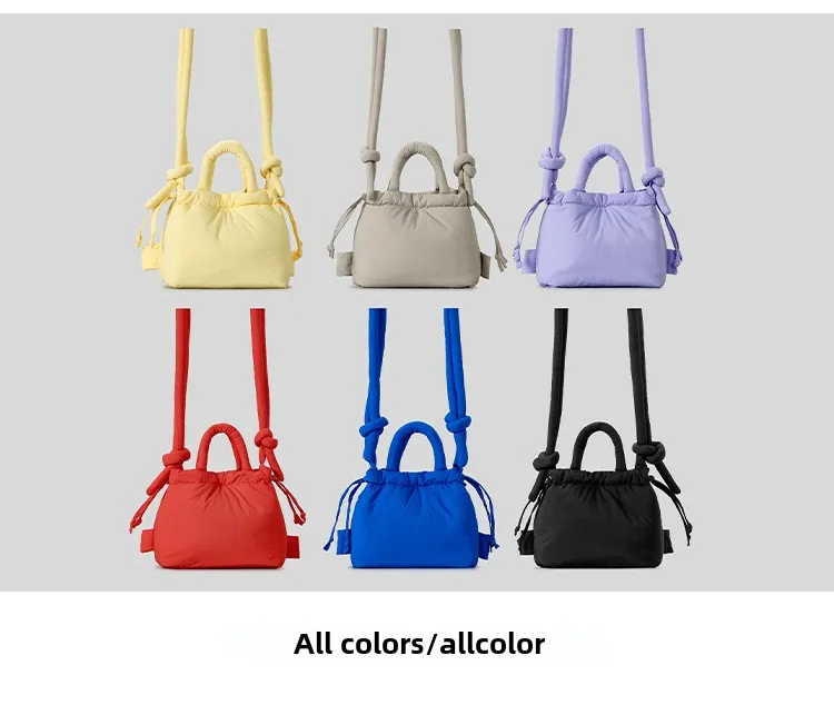 Personalisierte modische Umhängetasche, Nischendesign, neue, mit Baumwolle gefüllte Nylon-Umhängetasche für Damen, weiche und leichte, plissierte Seil-Kleinhandtasche_voghion.com