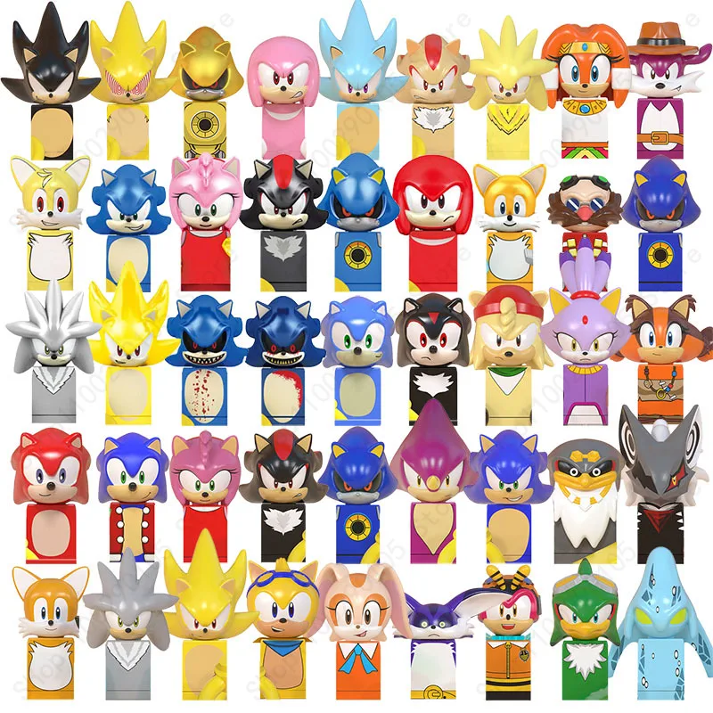 Mini Action Figure Building Block Sonic Teirusu Silver Nakkurusu Shadow Eggman Blaze Storm Knuckles KF6123 LG1001 WM6086 Bricks