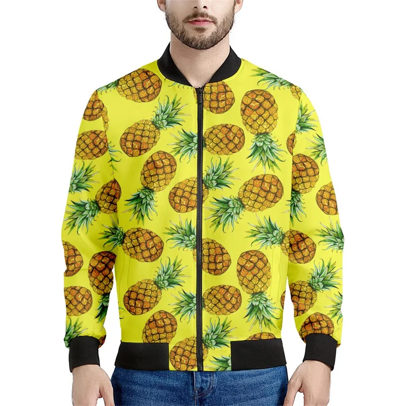 

Fashion Tropical Fruits Pineapple Zipper Jacket Men 3d Printed Hawaiian Plants Sweatshirt Long Sleeves Tops Bomber Jackets Coat