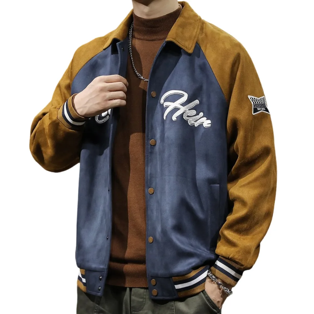 

Heavy Suede Bomber Jacket Classic Vintage Men's Spring Autumn Loose High Street Fashion Coat Jacket Outwear Baseball Uniform
