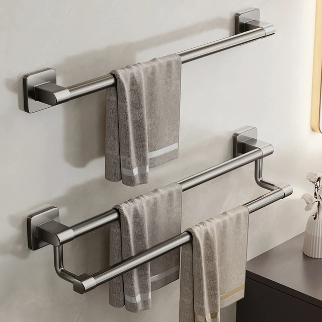 Toallero de baño autoadhesivo, soporte de toalla de doble barra de aluminio  montado en la pared