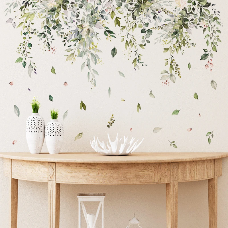 

Tropical Green Leaves PVC Wall Stickers Living Room Bedroom Wall Decor Plants Wall Decals Self-adhesive Wallpapers 115x59cm