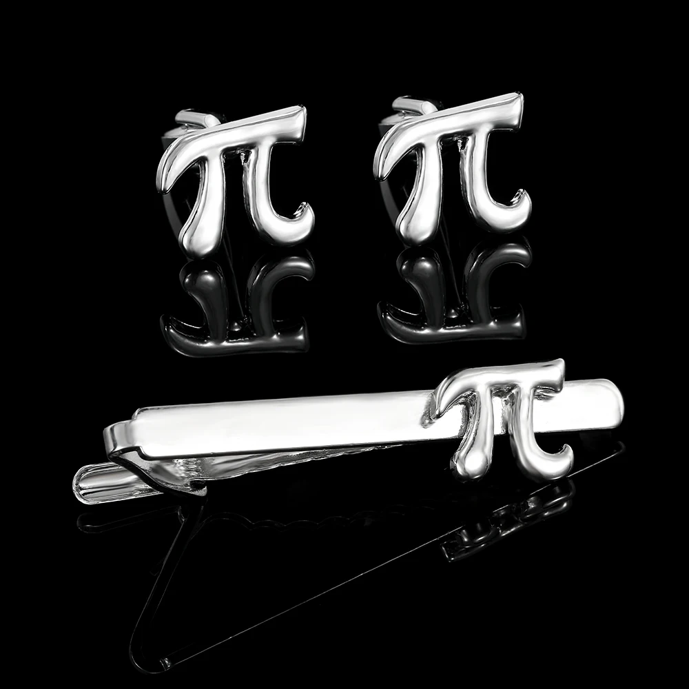 재미 있은 남자 파이 기호 π 모양의 커프스 단추 및 타이 클립 세트 학교 개학 시즌 교사의 날 보석 선물