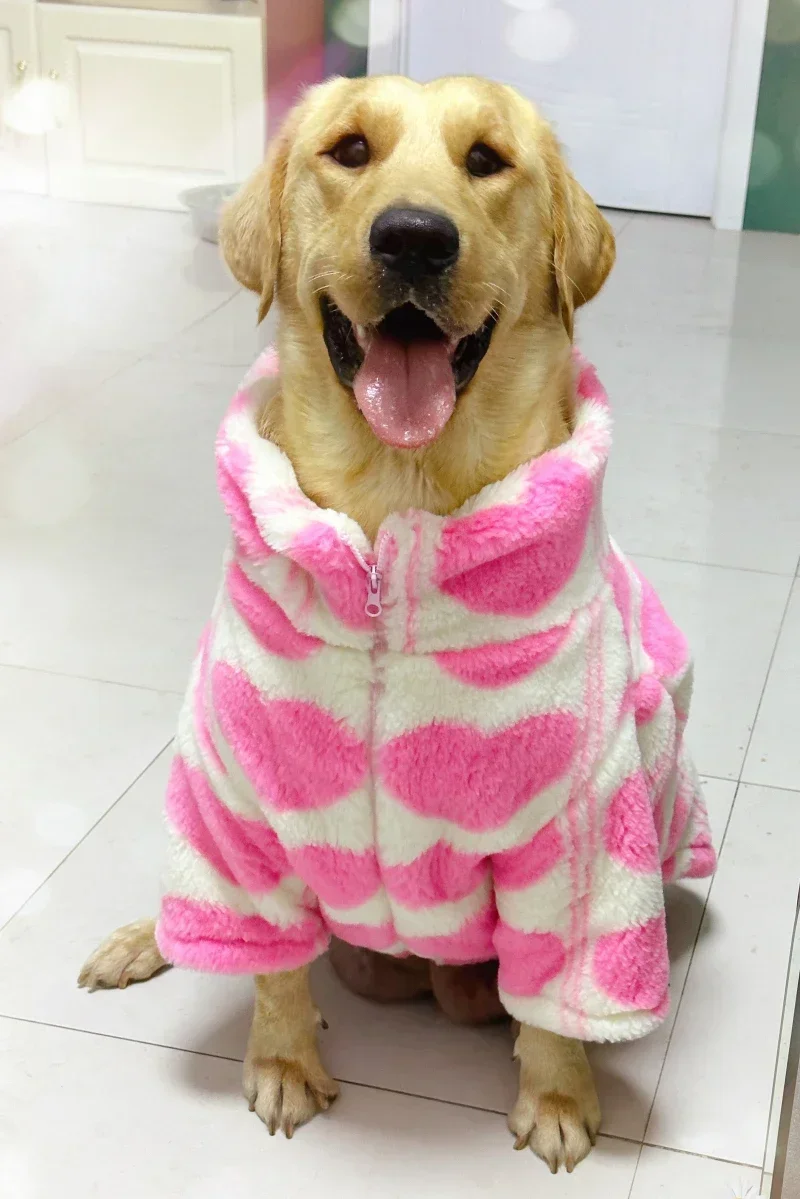 

Dog Cute Collar High for Clothes Heart Love Coat Print Fleece Large Medium Winter Jacket