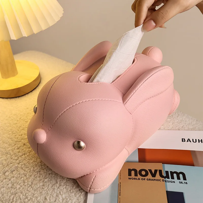 

Cute Rabbit Resin Tissue Box for Children's Bedside Dinning Table Handcrafts Korean Modern Paper Holder Home Decor White Pink