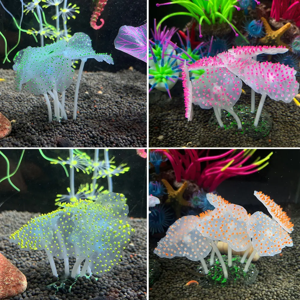 Fish Tank Simulation Decorations Luminous Silicone Underwater World Fluorescent Fake Coral Aquarium Scenery Colorful Sea Anemone