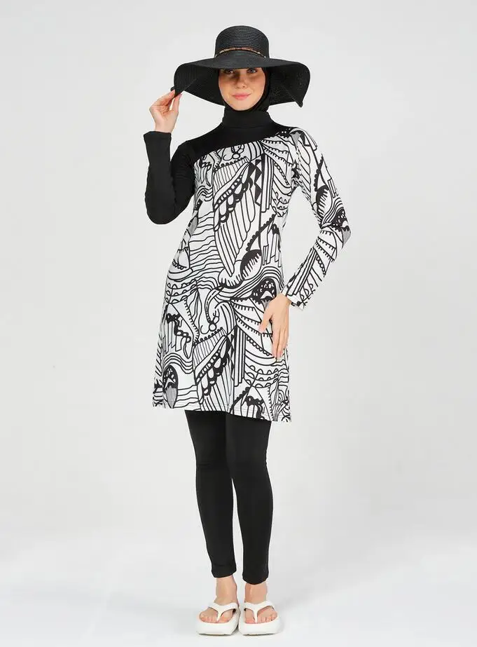 Muslim Swimwears Women Printed Stretch Full Cover Hijab Long Sleeves Sport swimming Togs Lslamic Burkinis Wear Bathing Suit