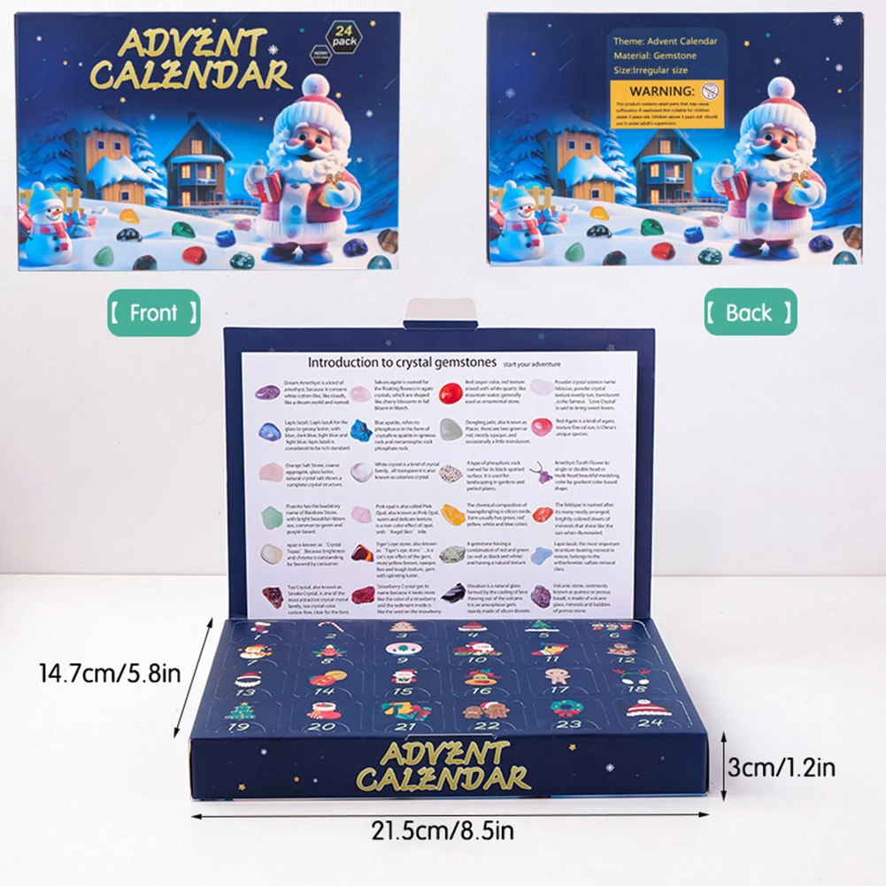 Crystals-Gemstone Advents Calendar 24pcs Colorful Collectible Crystals Rock Present Box for Children Adult