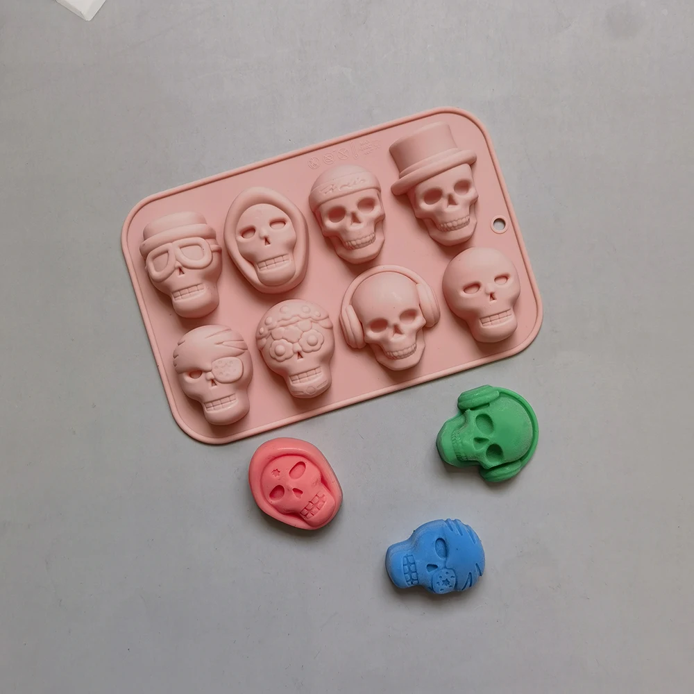 

8 Holes Skull Modeling Silicone Ice Block Mold DIY Chocolate Candy Cake Decoration Baking Accessories Ice Pieces Cube Making