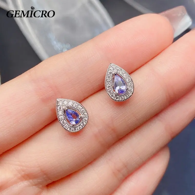 

Gemicro Natural Tanzanite Earring with 925 Sterling Silver and Water Drop Size 3*5mm Gemstones for Women Engagement Wedding Gift