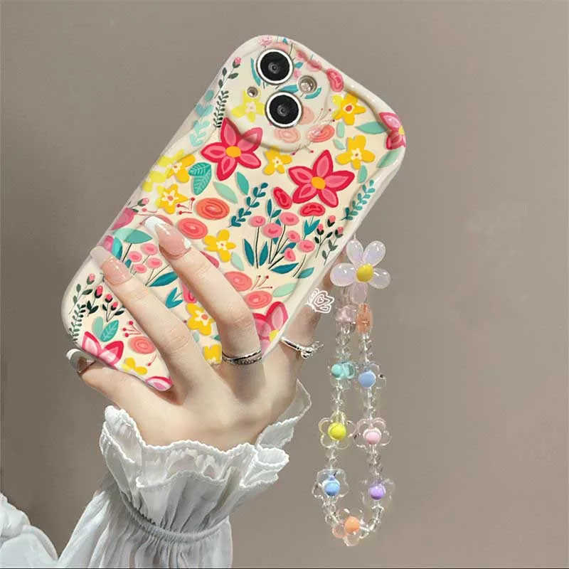 Floral Print Soft Cover with Wrist Chain and Wavy Edge