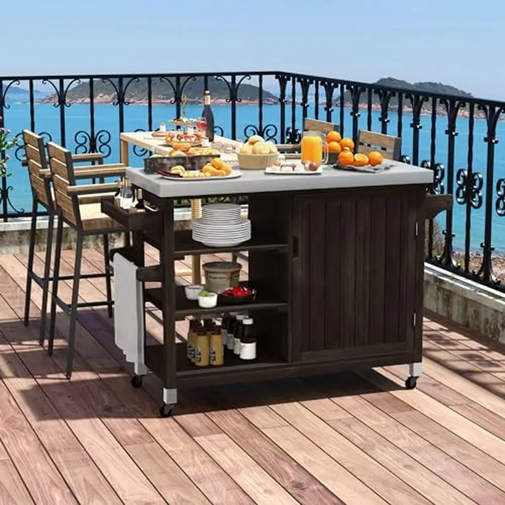 XL Outdoor Storage Kitchen Bar Table Spice Rack Wheels & Handle Solid Wood Cabinet Adjustable Shelf & Multi-Functional Storage Rack Kitchen Storage Cart