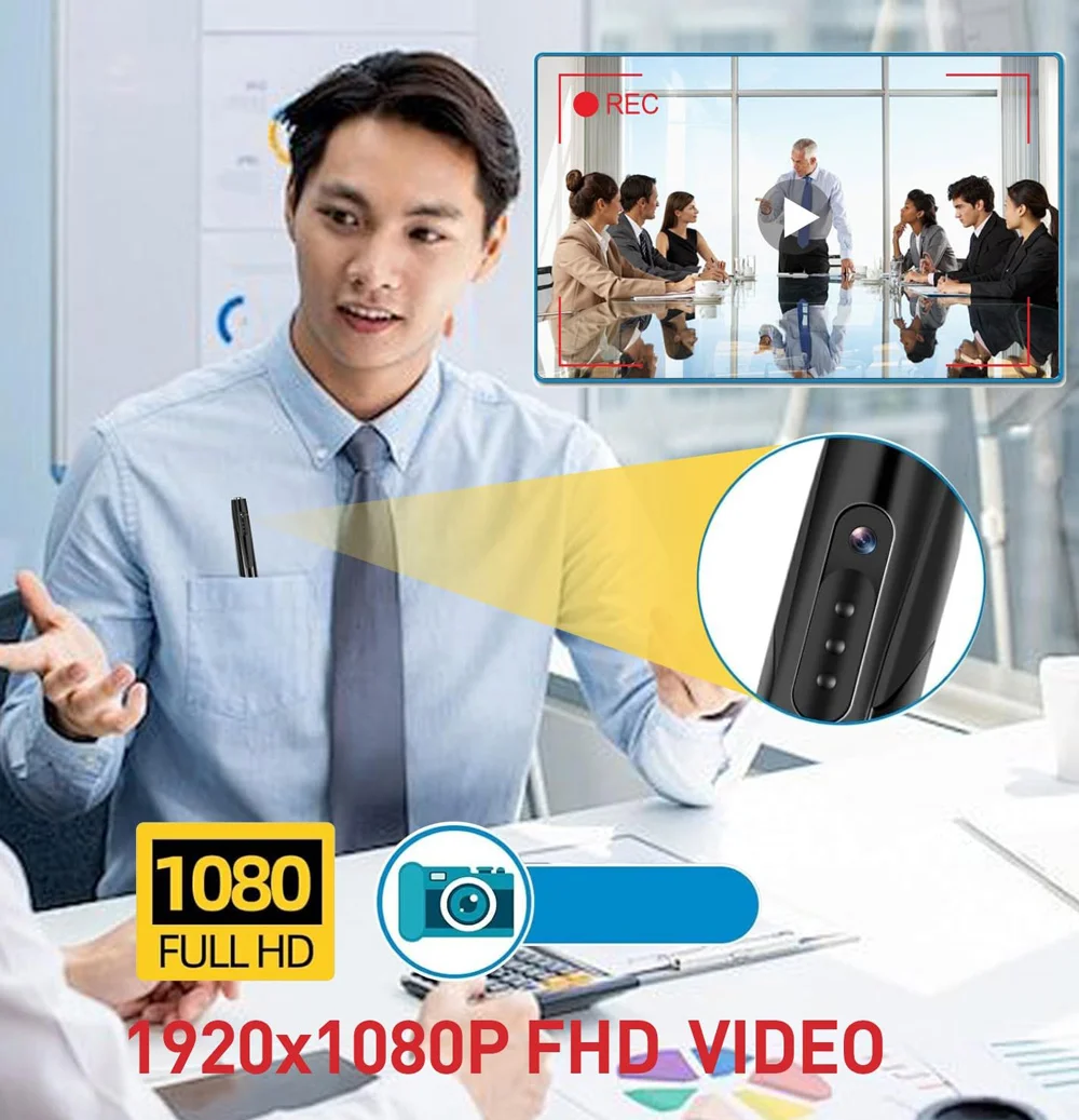 휴대용 루프 녹화 카메라, 안전 회의 홈 비디오 보안 모니터 레코더, 1080P H..