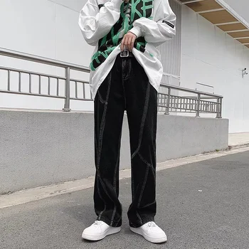 2022 Men's Stretch Slim Fit Black Casual Pants Classic Cargo Pocket Splicing Jeans Biker Denim Trousers Plus Size S-3XL