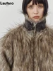Lautaro Autumn Winter Short Warm Thick Hairy Shaggy Patchwork Faux Raccoon Dog Fur Coat Women Zipper Luxury Fluffy Jacket 2024 5