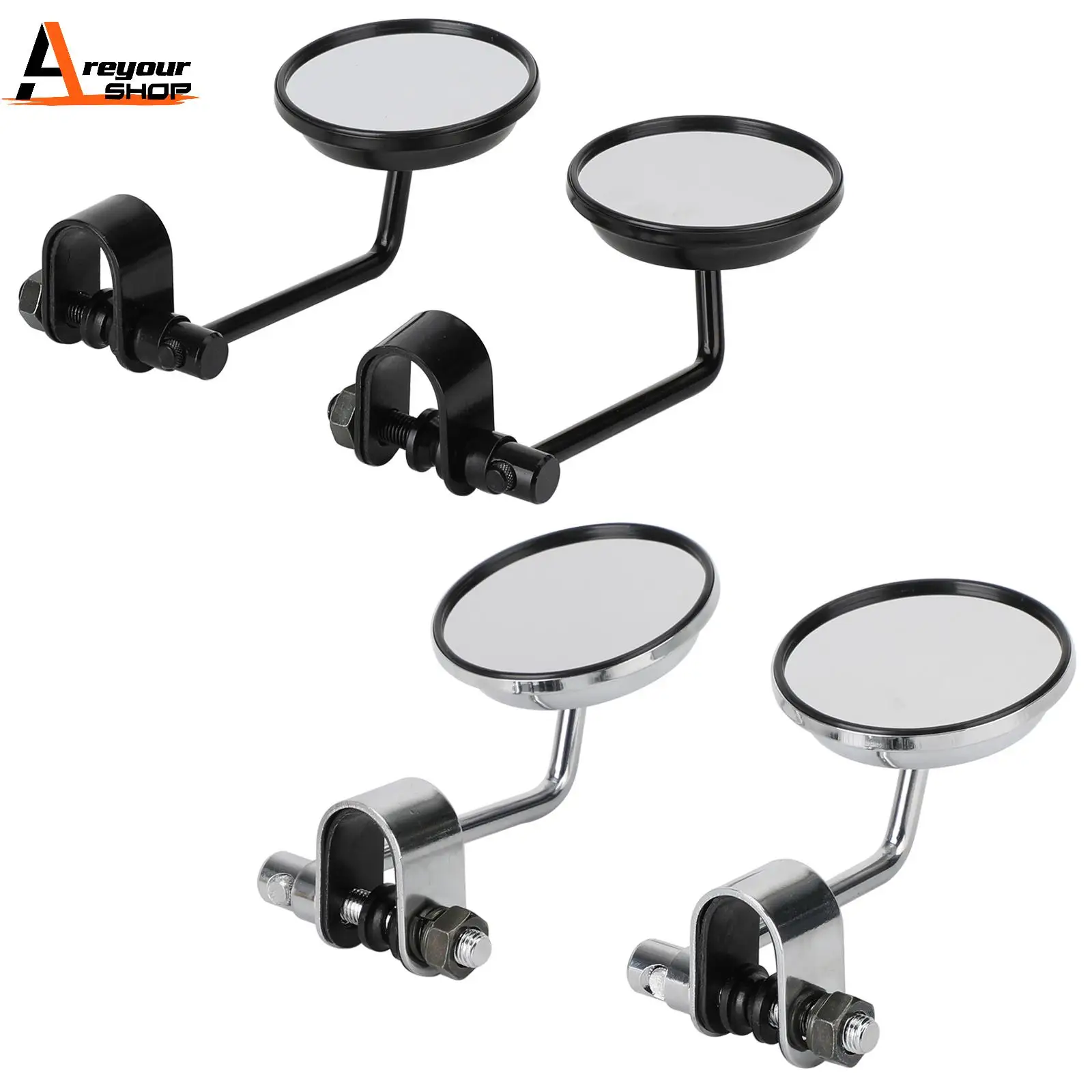 

Areyourshop Old style Clamp on Mirror 3" Round Mirrors For Cafe Racer Chopper Bobber PAIR