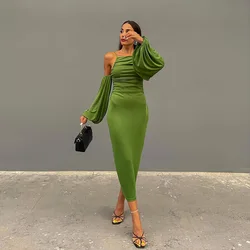 Vestido verde ajustado de fiesta para mujer, vestido Sexy ajustado de Color liso con manga sin tirantes, trajes de noche para cumpleaños y Club