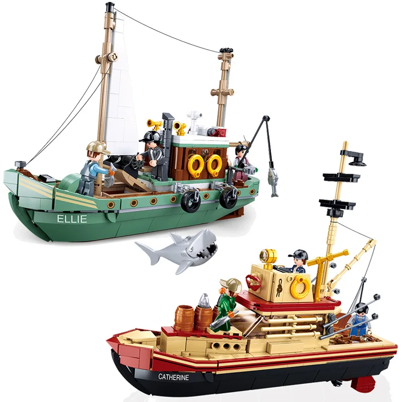 New Sluban Fishing Boat Building Blocks Bricks Ship Fisherman Action