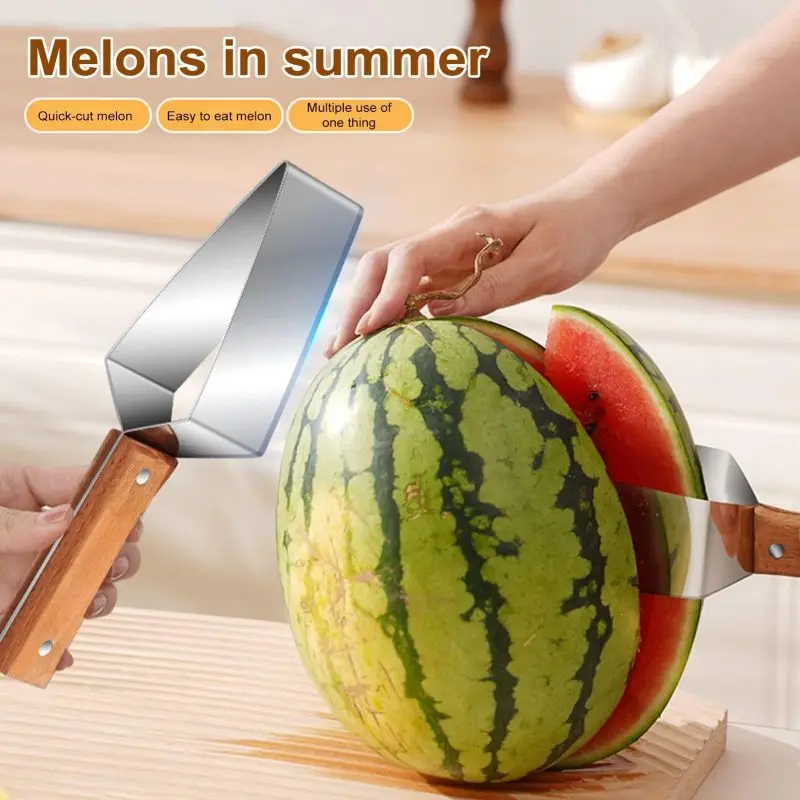 Wassermelonenschneider, Wassermelonen-Schneiden in Stücke, Wassermelonenmesser-Werkzeug mit Holzgriff aus Edelstahl