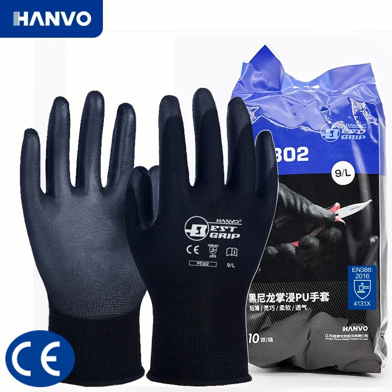 10 Pairs PU Nitrile Safety Coating Nylon Cotton Work Gloves Palm Coated Gloves Mechanic Working Gloves CE EN388 1