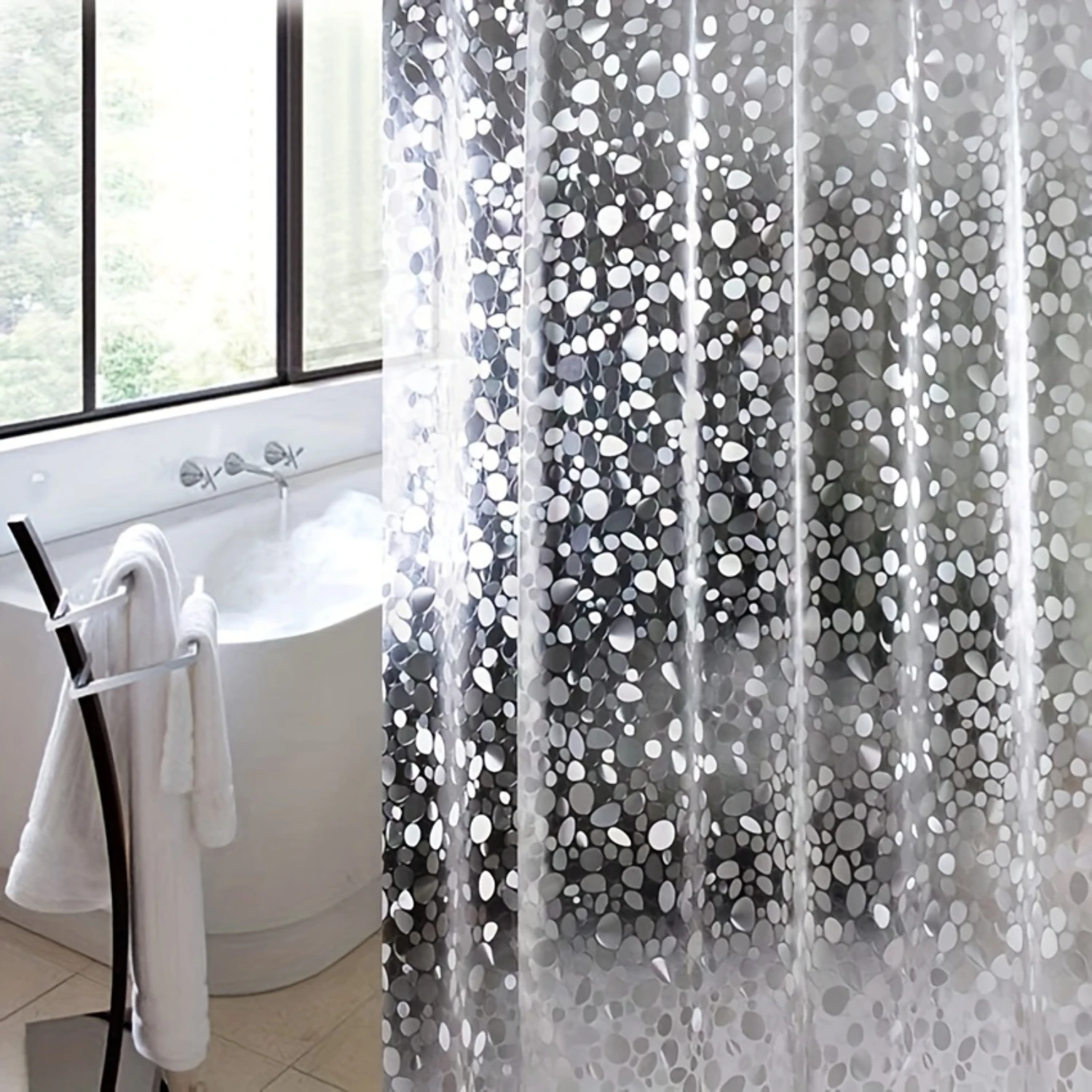 1pc Fantasy Geometric Patterned Waterproof Bath Curtain-Modern Shower Liner with , Water-Resistant, Jacquard Weave, Non-Texti