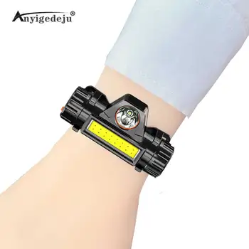 XPE COB LED 화이트 휴대용 라이트 손목 조명 스트랩, 야간 사이클링 러닝 낚시 램프, 손목 밴드 팔찌, USB 손목 램프 손전등