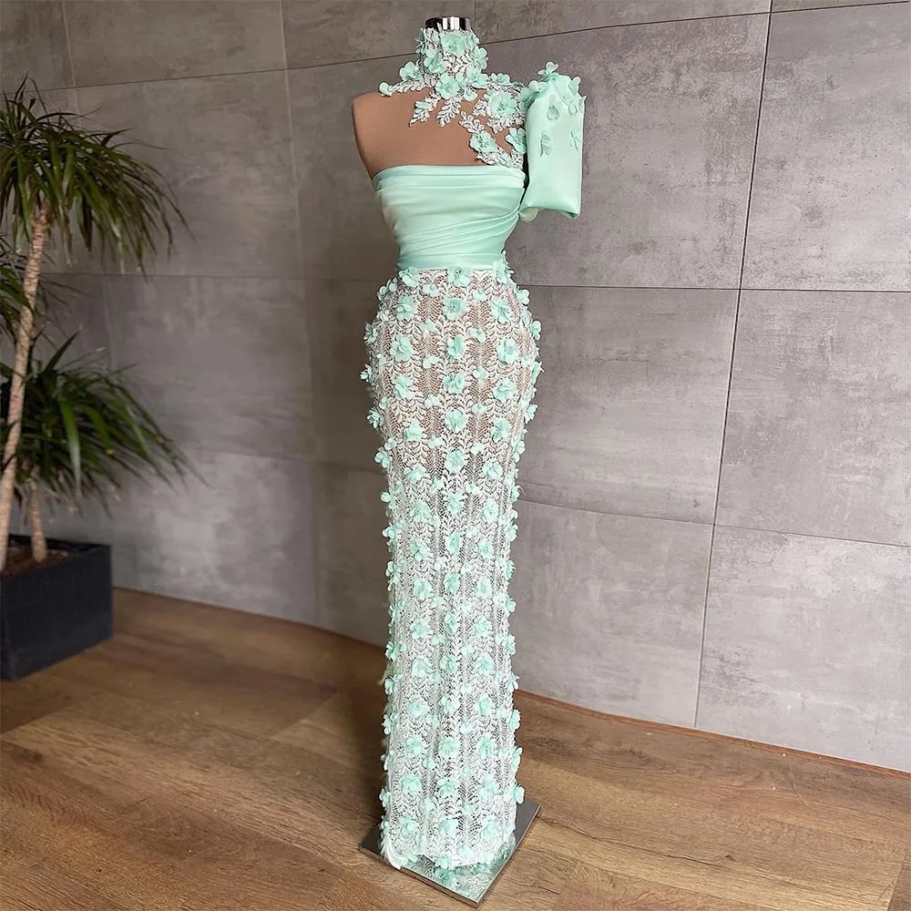 Sevintage Gorgeous Beading Pearls Hand-Made 3D Flowers Mermaid Evening Dresses Lace Appliques Dubai Women Prom Gown Formal Dress orange prom dresses