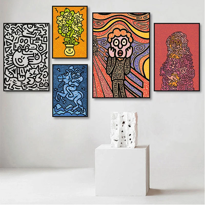 Kaelin Haas Art Picture, Abstract Clown Figure Wall Poster Vintage Canvas Painting Decor, Murales, Pittura Decor, Wall Art