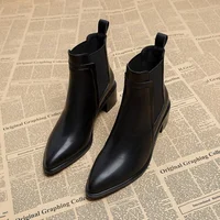 2025 New Women's Chelsea Boots for Autumn/Winter - Pointed Toe Ankle Boots, Leather Mid-Heel Pumps, French Retro Short Boots - Image 4
