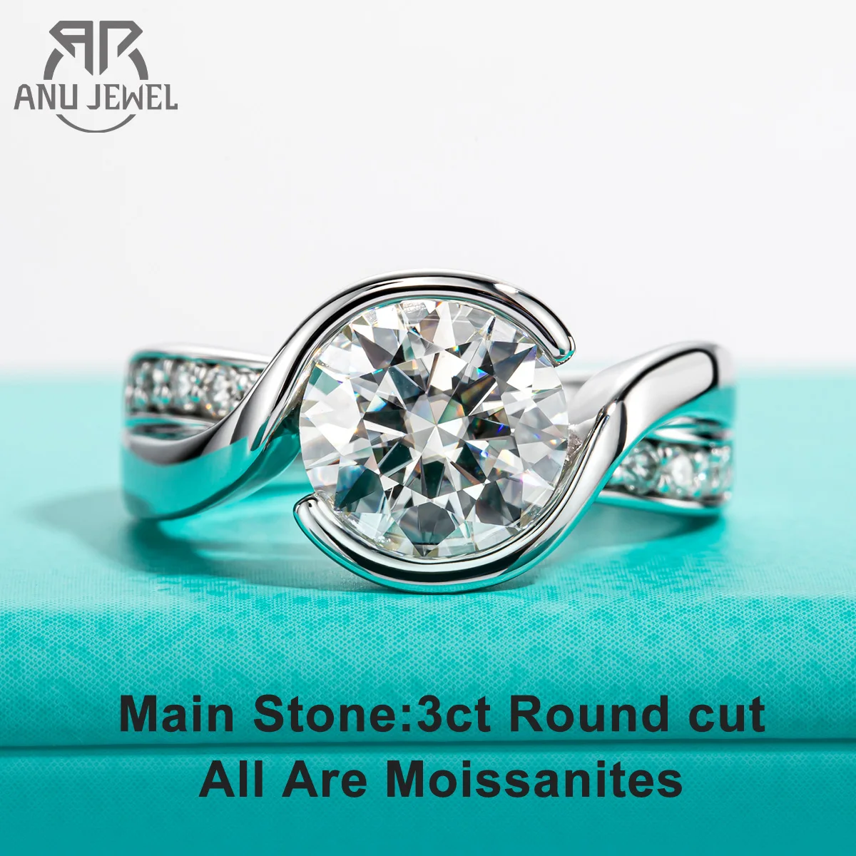 AnuJewel 3ct D Color Moissanites Engagement Rings 18K Gold Plated With Cer Wedding Band Ring For Women Gifts Jewelry Wholesale