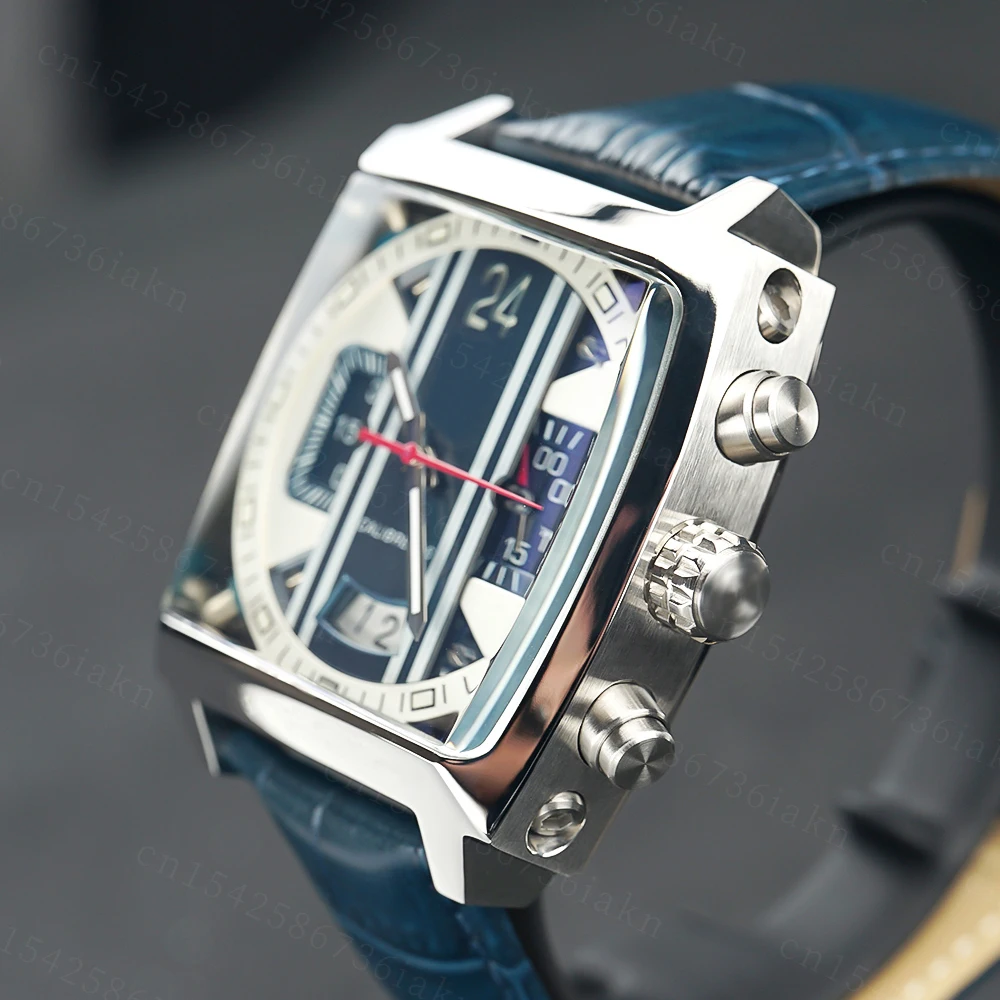 2022Fashion New Men's Color Bar Square Dial Sapphire Mirror Stainless Steel Leather Strap Sports Leisure Waterproof Quartz Watch