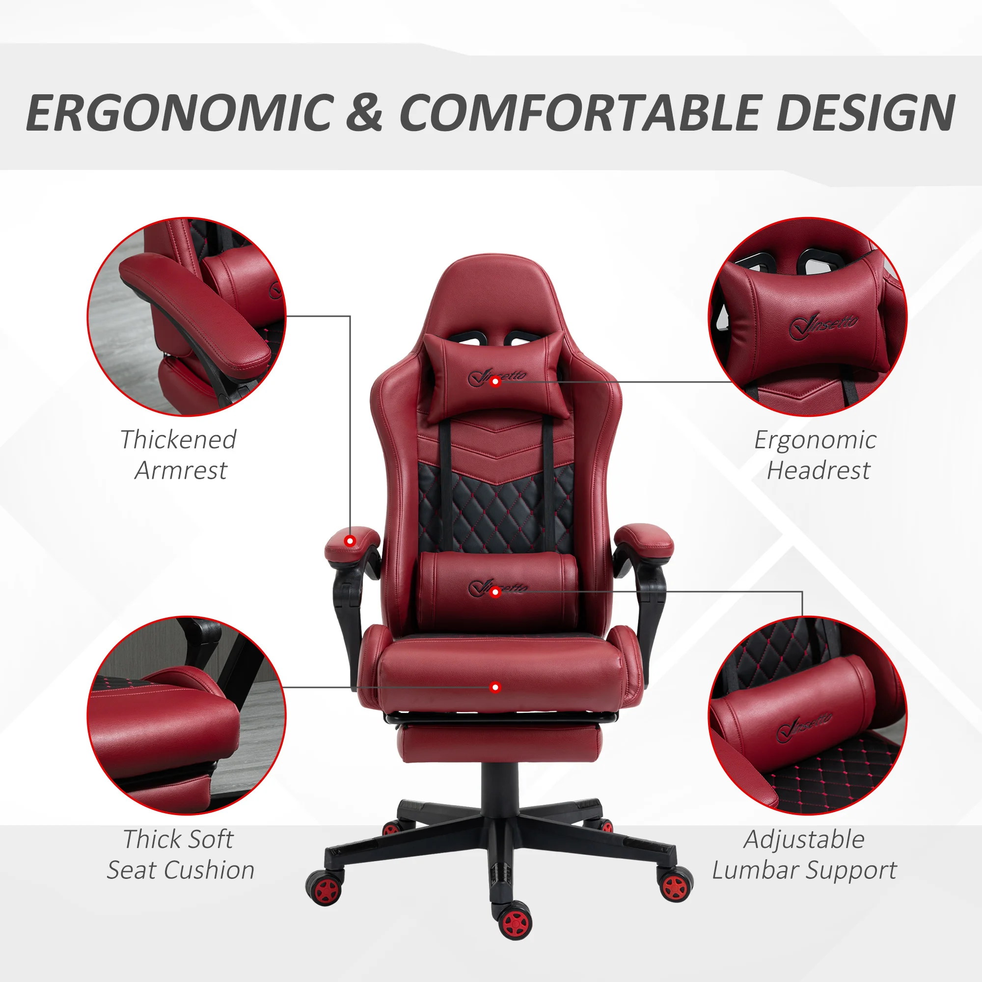 Adjustable High Back Gaming Chair Racing Office Recliner W/ Footrest, Pillow 4