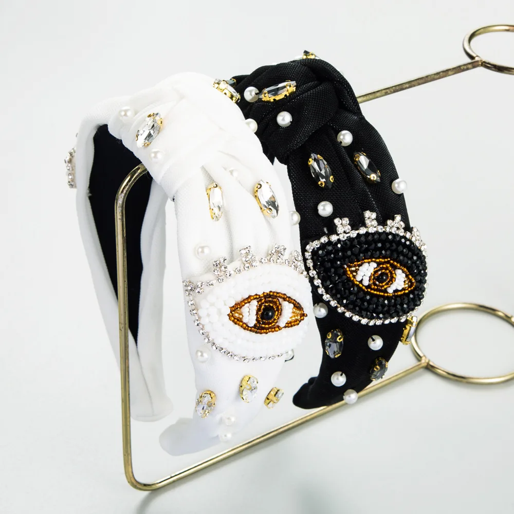 

New Baroque Rhinestone Pearl Headband Hand-Stitched Bead Eye Decoration Elegant Hair Accessories