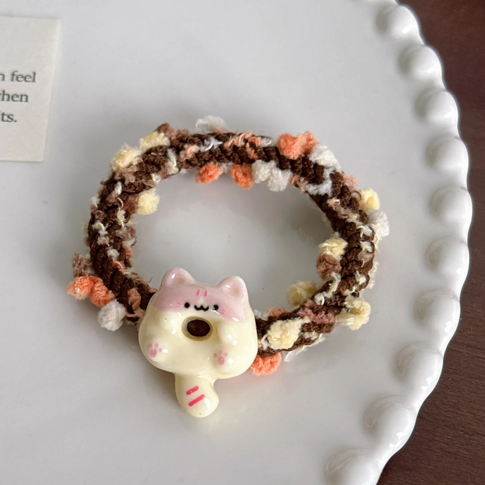 1PC Cute Cat Donut Hair Ties, Knitted Elastic Hair Bands, Sweet Hair Accessories for Girls, Kawaii Hair Scrunchies