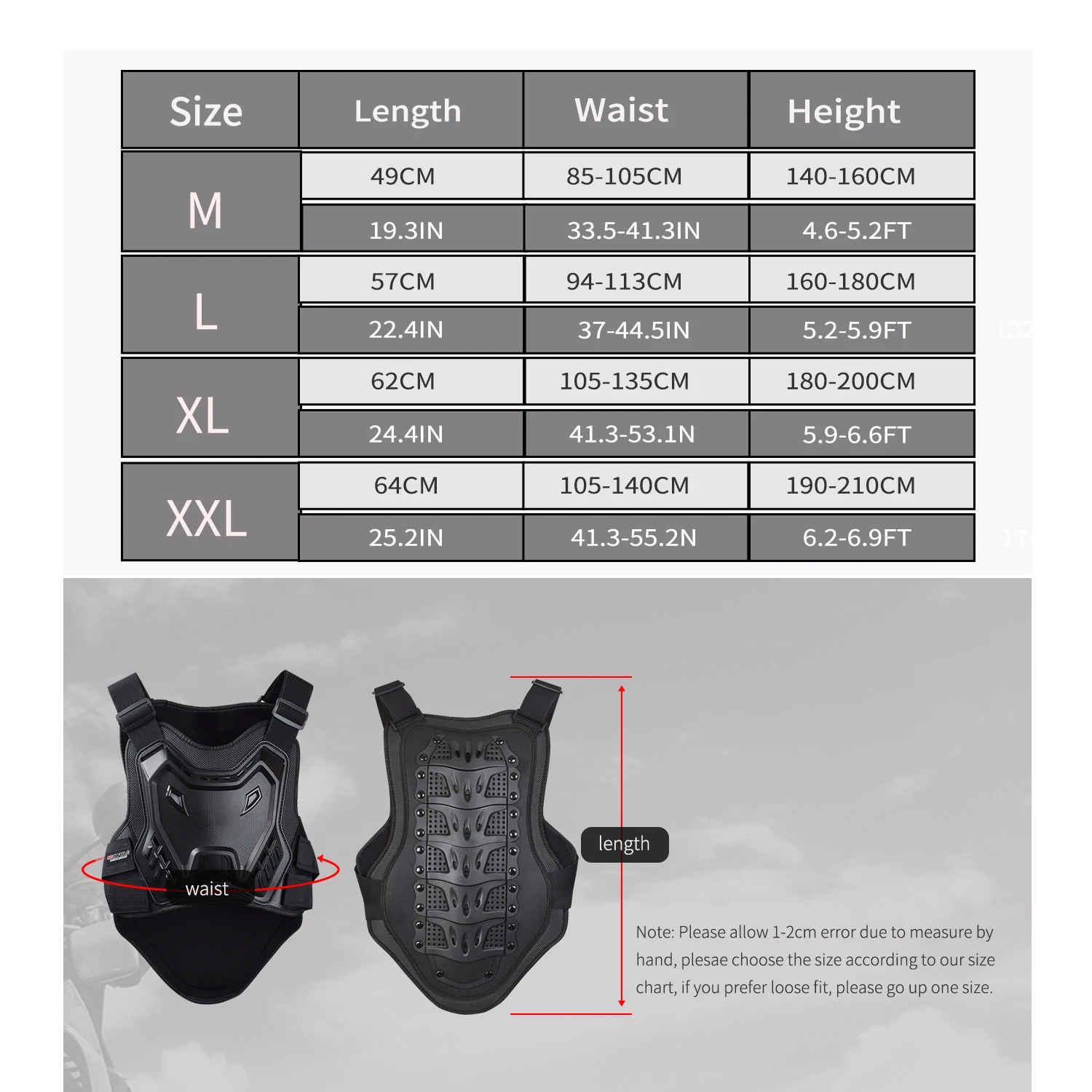 Motorcycle Armor Vest Dirt Bike Chest Protector Motocross for Adult Mountain Bike Off-Road Racing MTB Riding Protective Gear