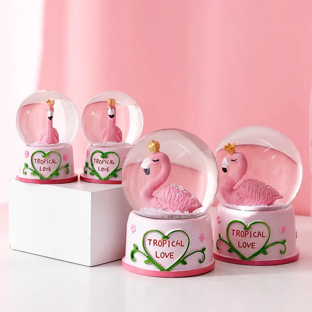 Kreatív Flamingo Hógömb Kristály Üveggömb Led Világító Íróasztal Díszek Retro Kézműves Otthoni Dekoráció Születésnapi Karácsonyi Ajándék - Image 2