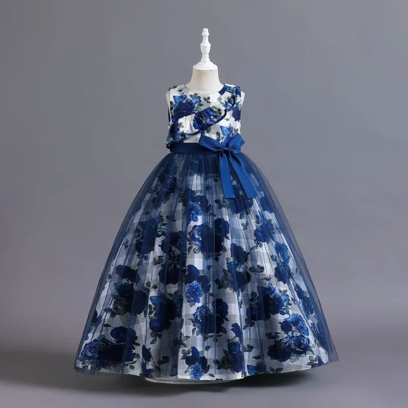 

Mesh Flower New Flower Girl Wedding Dress Fluffy Girl Piano Performance Dress Party Walk Show Long Dress